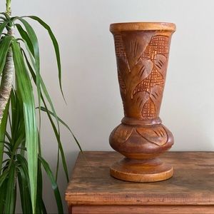 Hand Carved Wooden Vase Decorative Handmade Vintage Decor